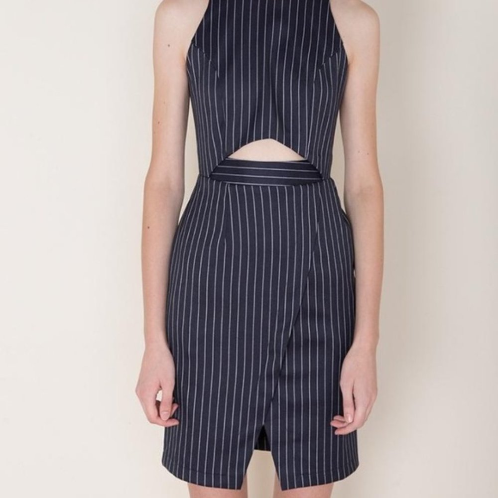 Frontrow Klarra Stripe Medium Cutout Work Casual Dress Medium EUD